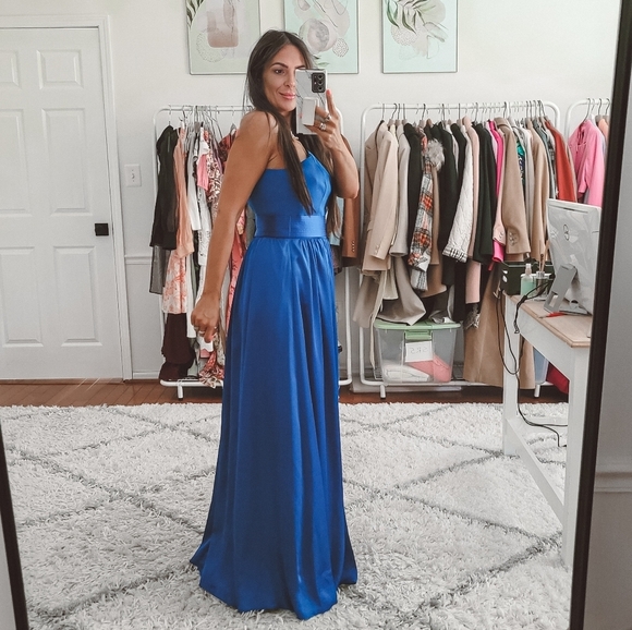 White by Vera Wang Blue One Shoulder satin maxi dress Gown Size 6 - Picture 3 of 10